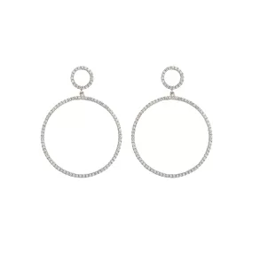 Rhodium Plated Sterling Silver Design Rounded Earrings with White Zirconias