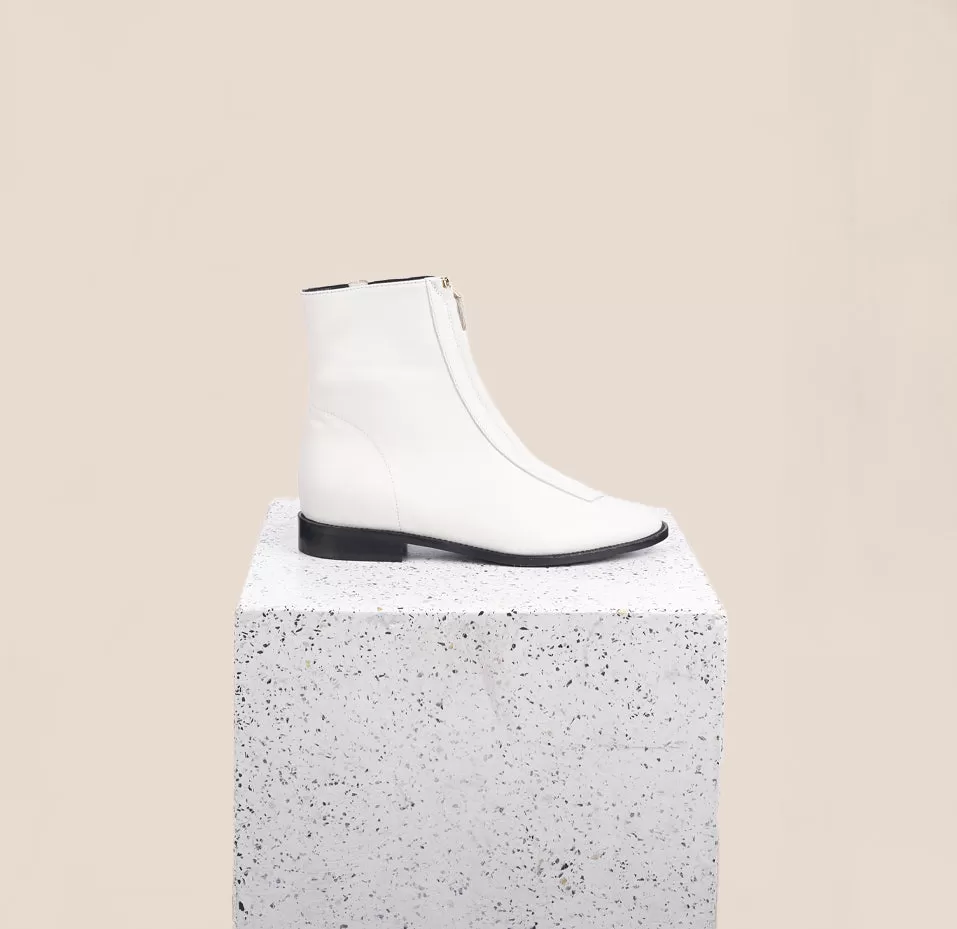 Roma Zip-Up Ankle Boot - Ivory Leather