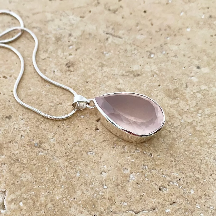 Rose Quartz Teardrop Pendant and Earring Set- Grace