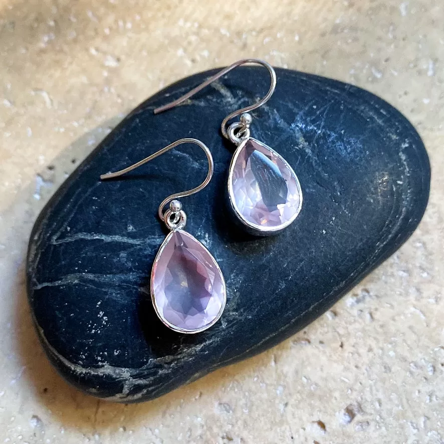 Rose Quartz Teardrop Pendant and Earring Set- Grace