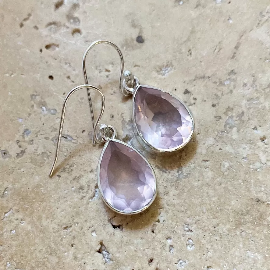 Rose Quartz Teardrop Pendant and Earring Set- Grace