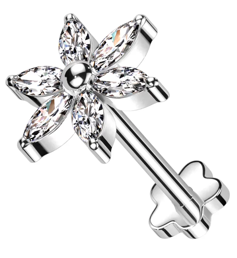 Senary Flower Clear CZ Flower Back Threadless Titanium Labret