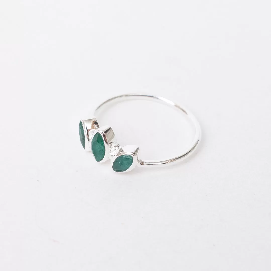 Silver Petal Stone Ring