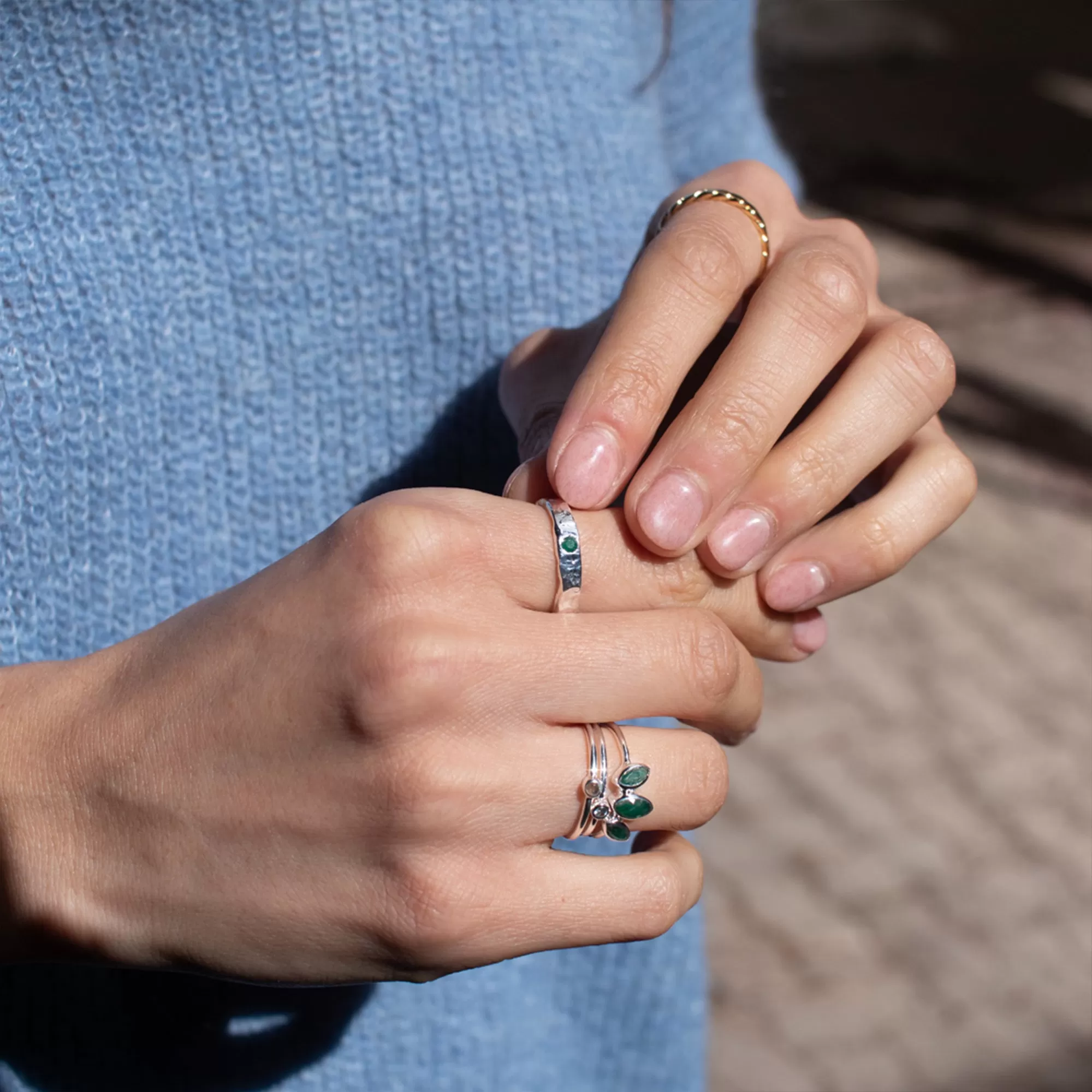 Silver Petal Stone Ring