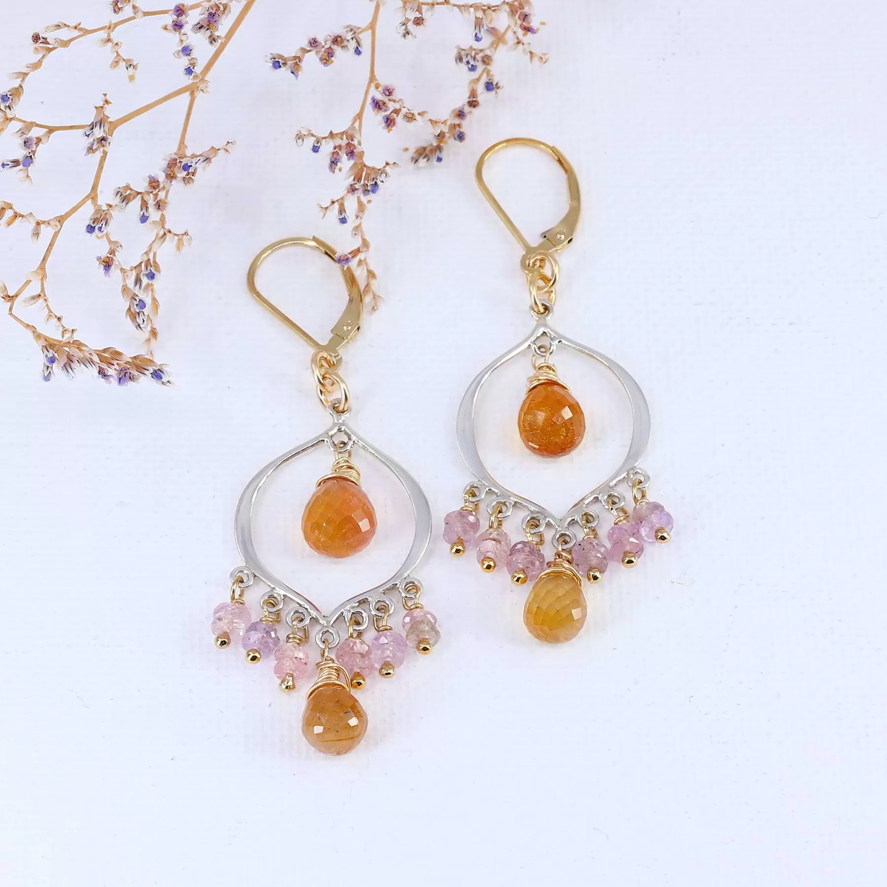 Sinhala - Padparadscha Sapphire Chandelier Earrings