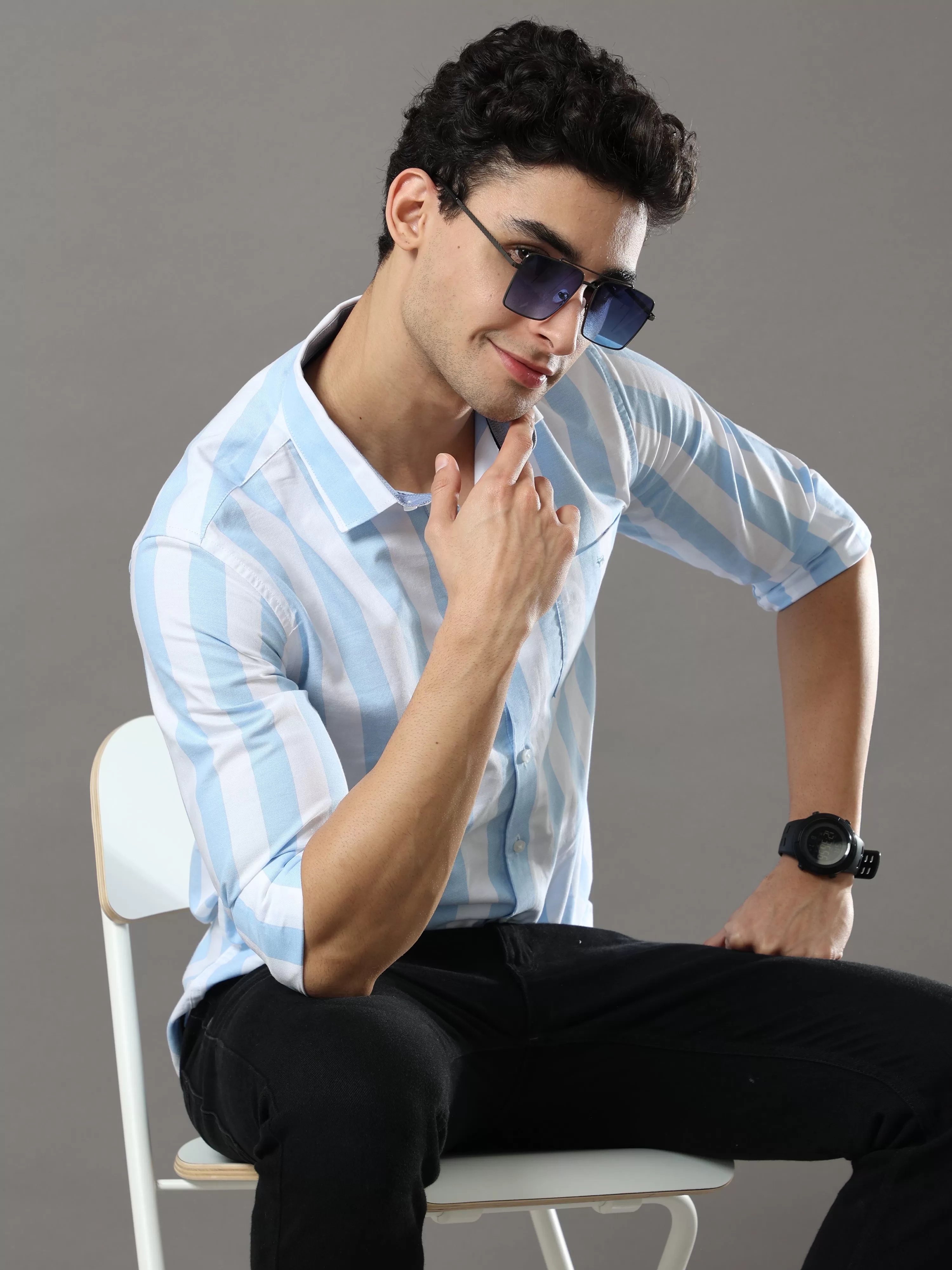 Sky Blue And White Stripes Shirt