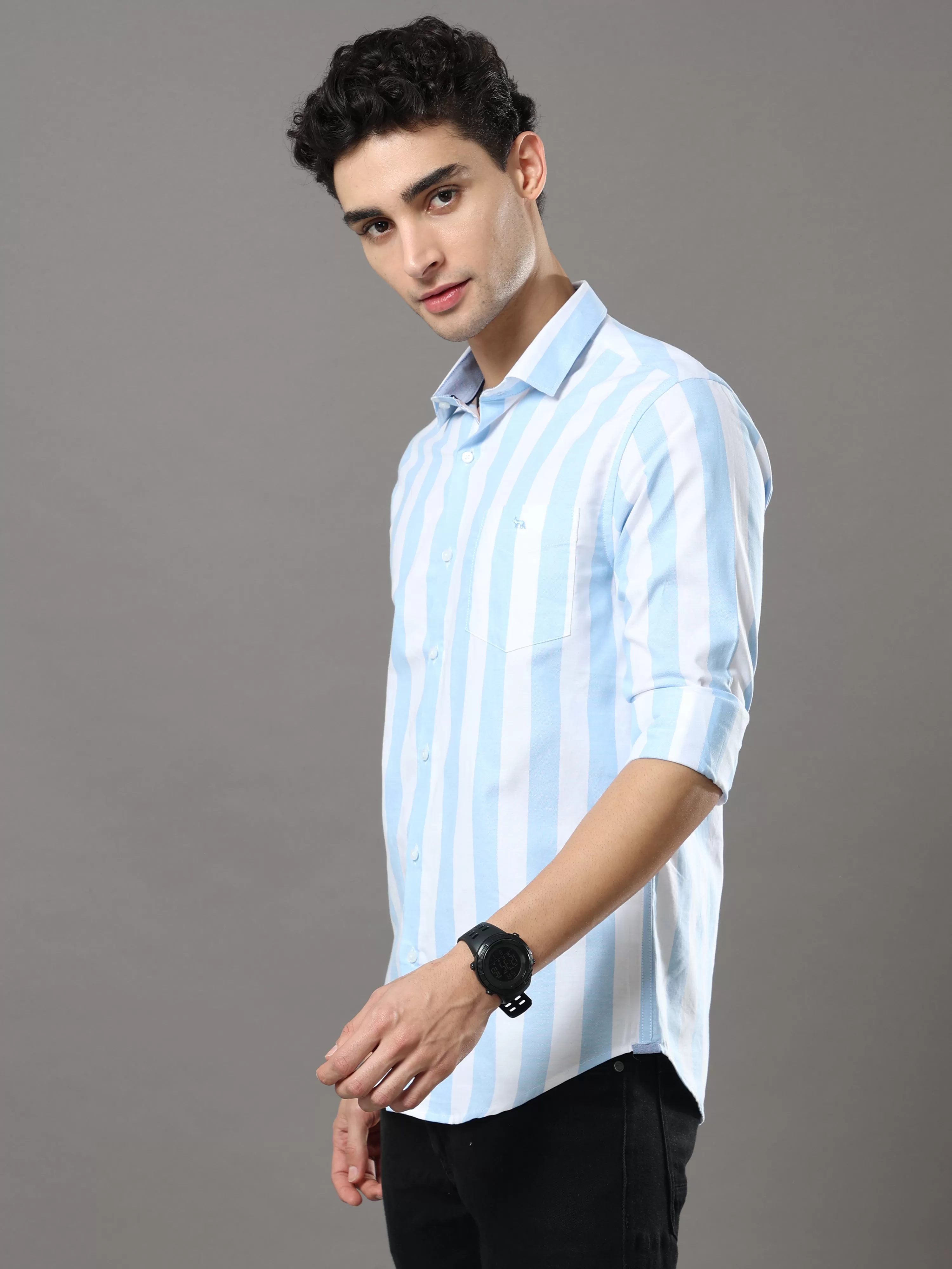 Sky Blue And White Stripes Shirt