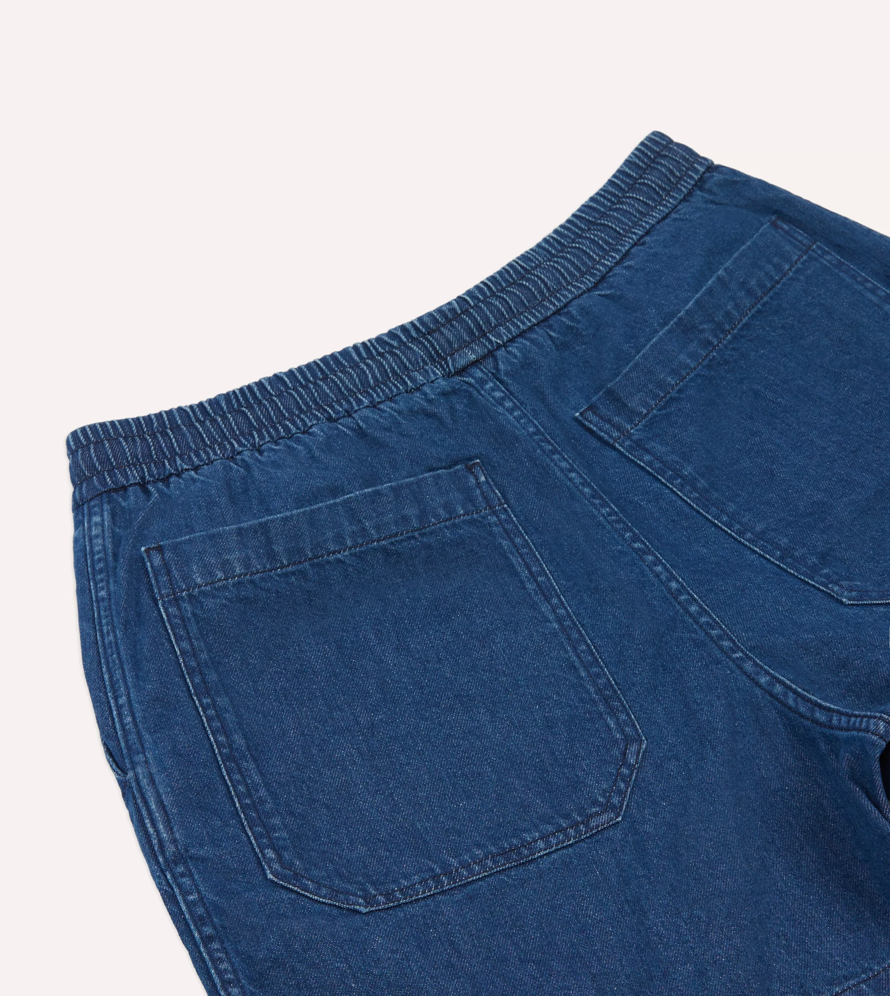 Stone Wash Indigo Cotton Drawstring Shorts