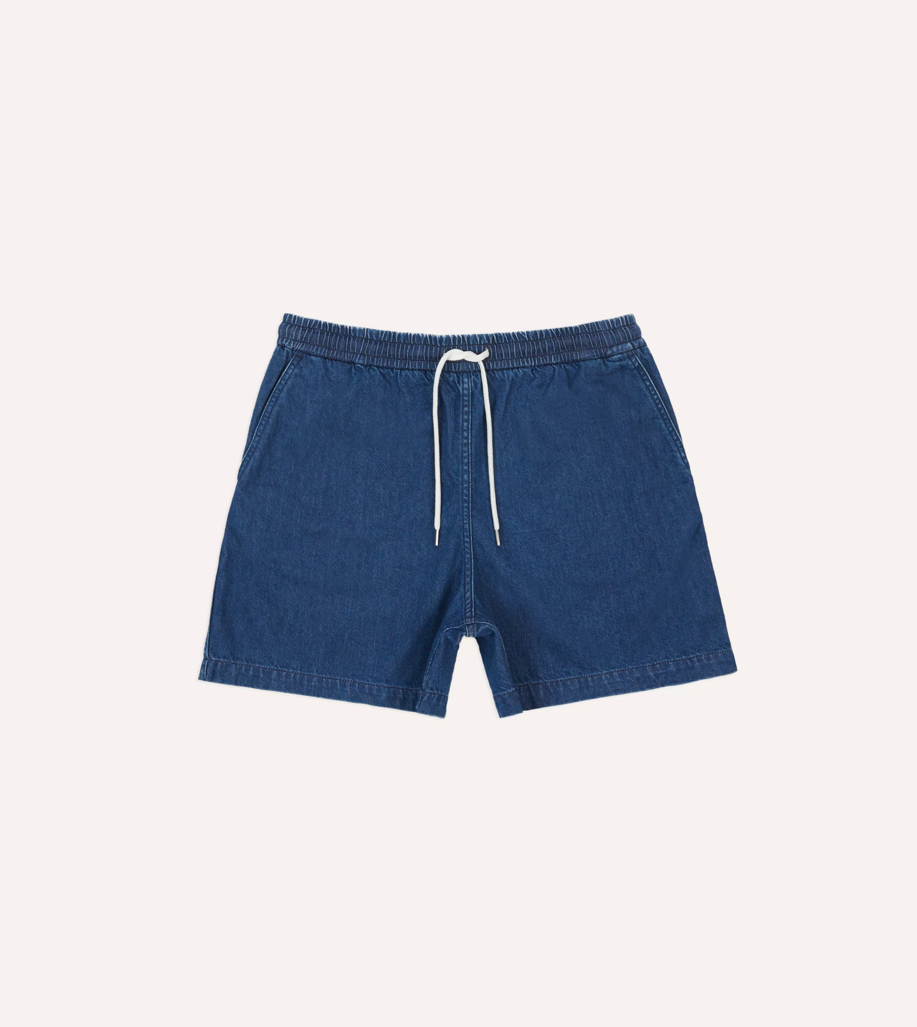 Stone Wash Indigo Cotton Drawstring Shorts