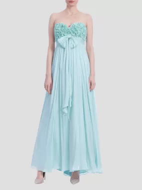 Strapless Chiffon Gown with Floral Bodice