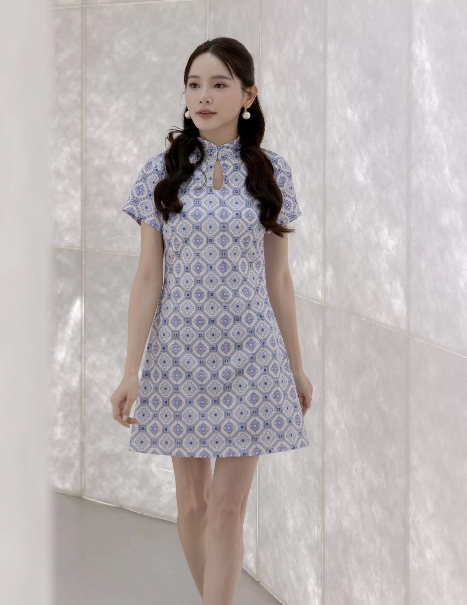 Sue Cheongsam Dress in Blue