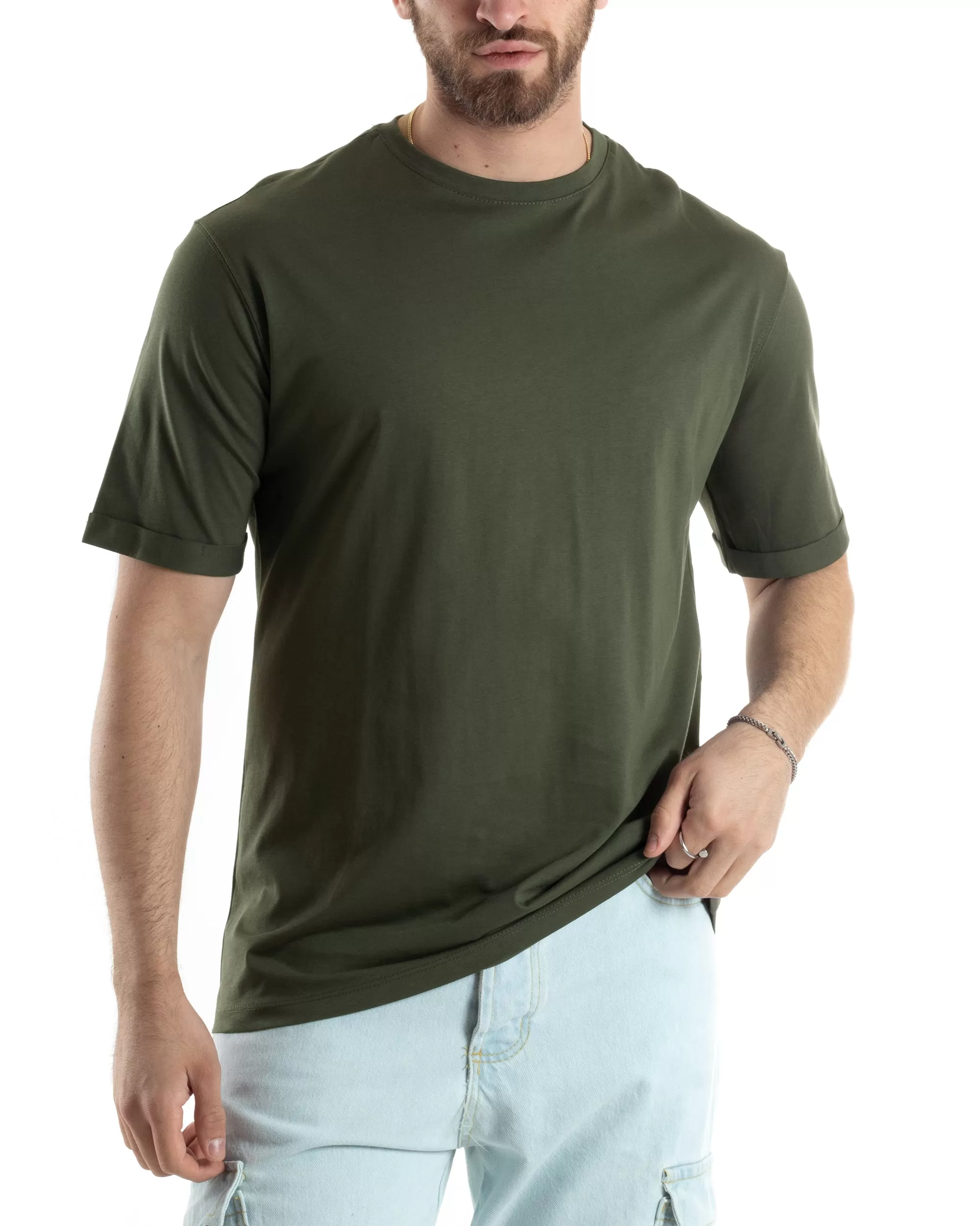 T-shirt Uomo Girocollo Basic Casual Regular Fit Tinta Unita Verde GIOSAL-TS3060A