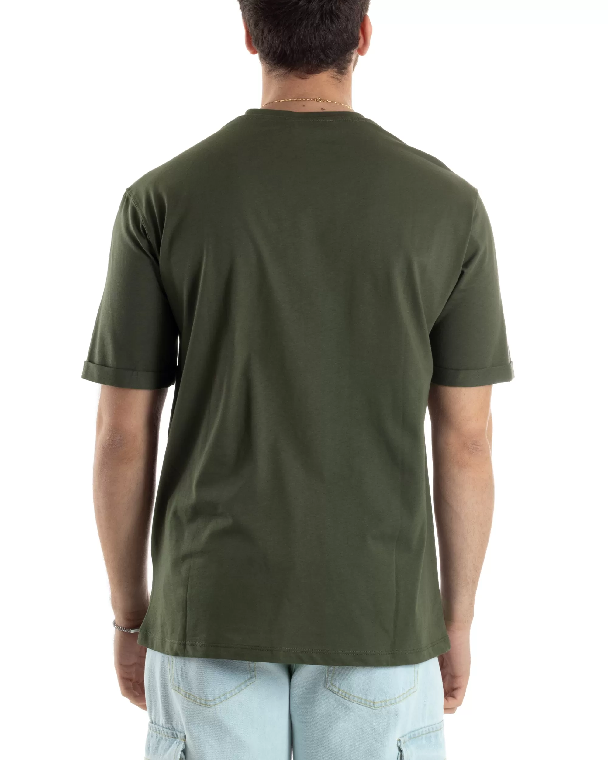 T-shirt Uomo Girocollo Basic Casual Regular Fit Tinta Unita Verde GIOSAL-TS3060A