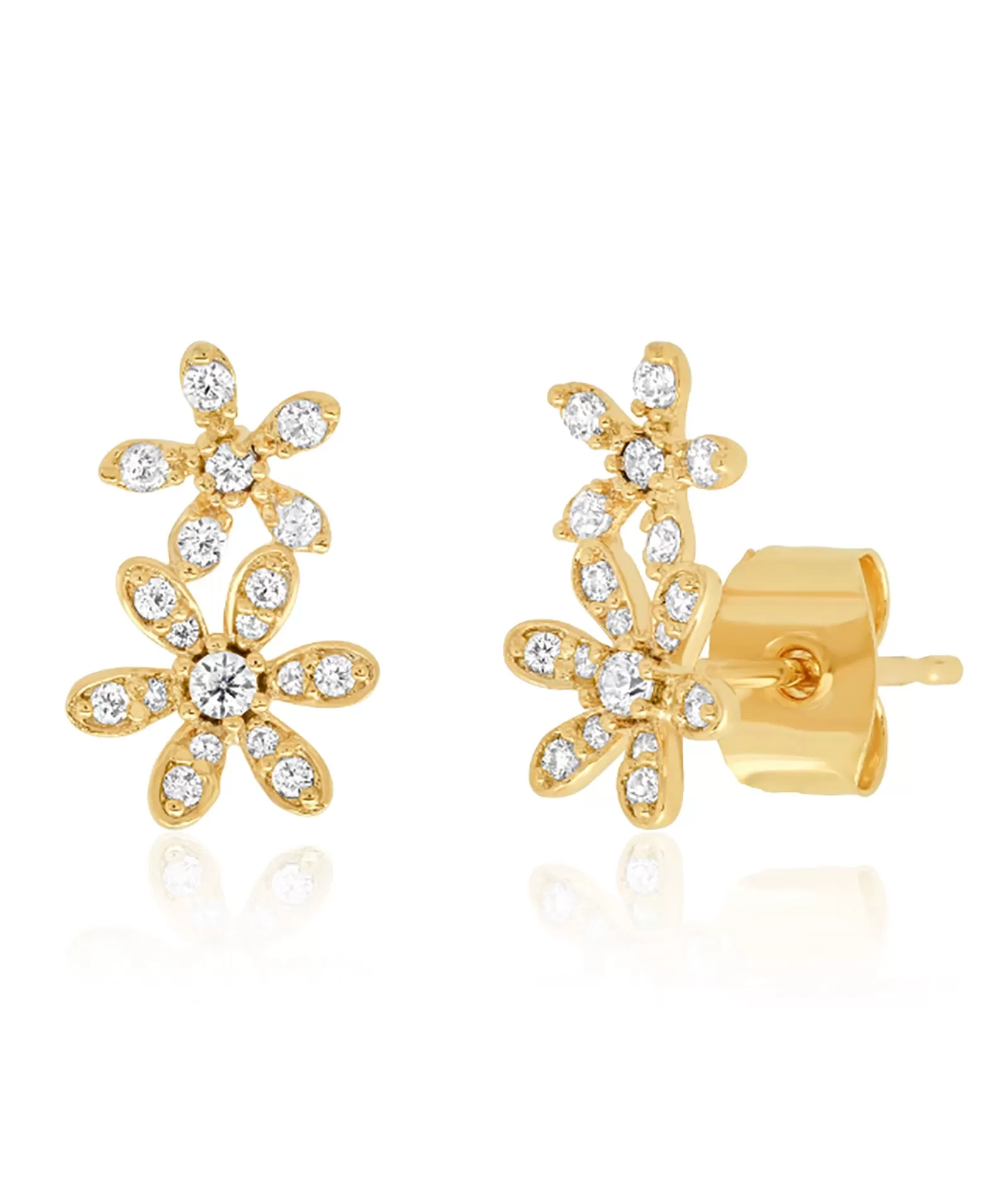 TAI Gold Pave Flower Climber Studs