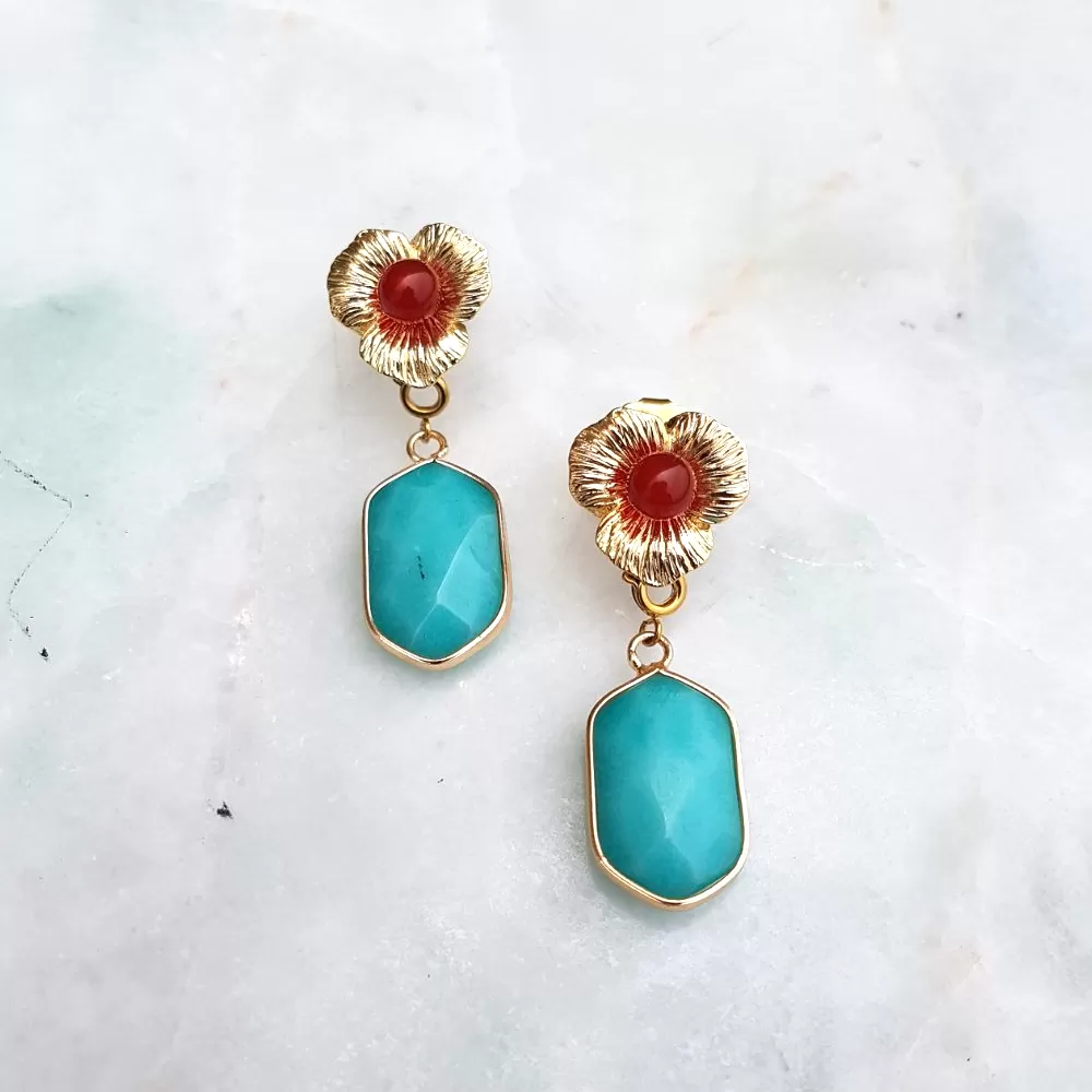 Textured Petals with Amazonite Brass Stud Earrings