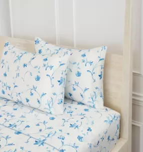 The Sisi Silk Pillowcase - Blue Botanical