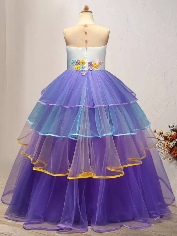 Tulle Sleeveless Flower Girl Dresses Jewel Neck Ankle Length Princess Silhouette Embroidered Kids Party Dresses