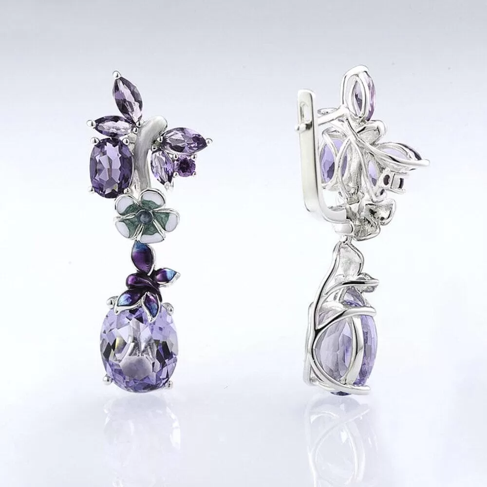 Unique Purple Charm Flower Butterfly Amethyst Earrings