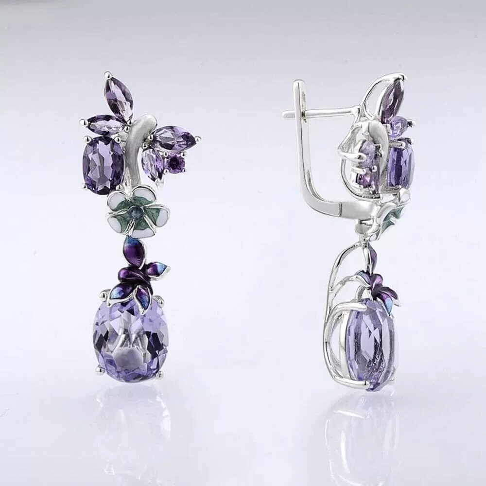 Unique Purple Charm Flower Butterfly Amethyst Earrings