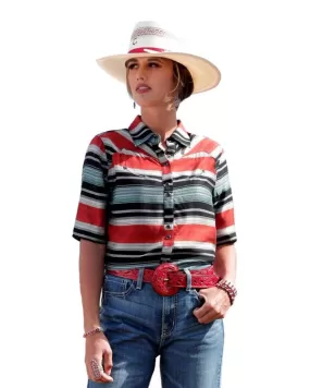 Women's CRUEL GIRL STRIPED WESTERN SHORT SLEEVE SHIRT