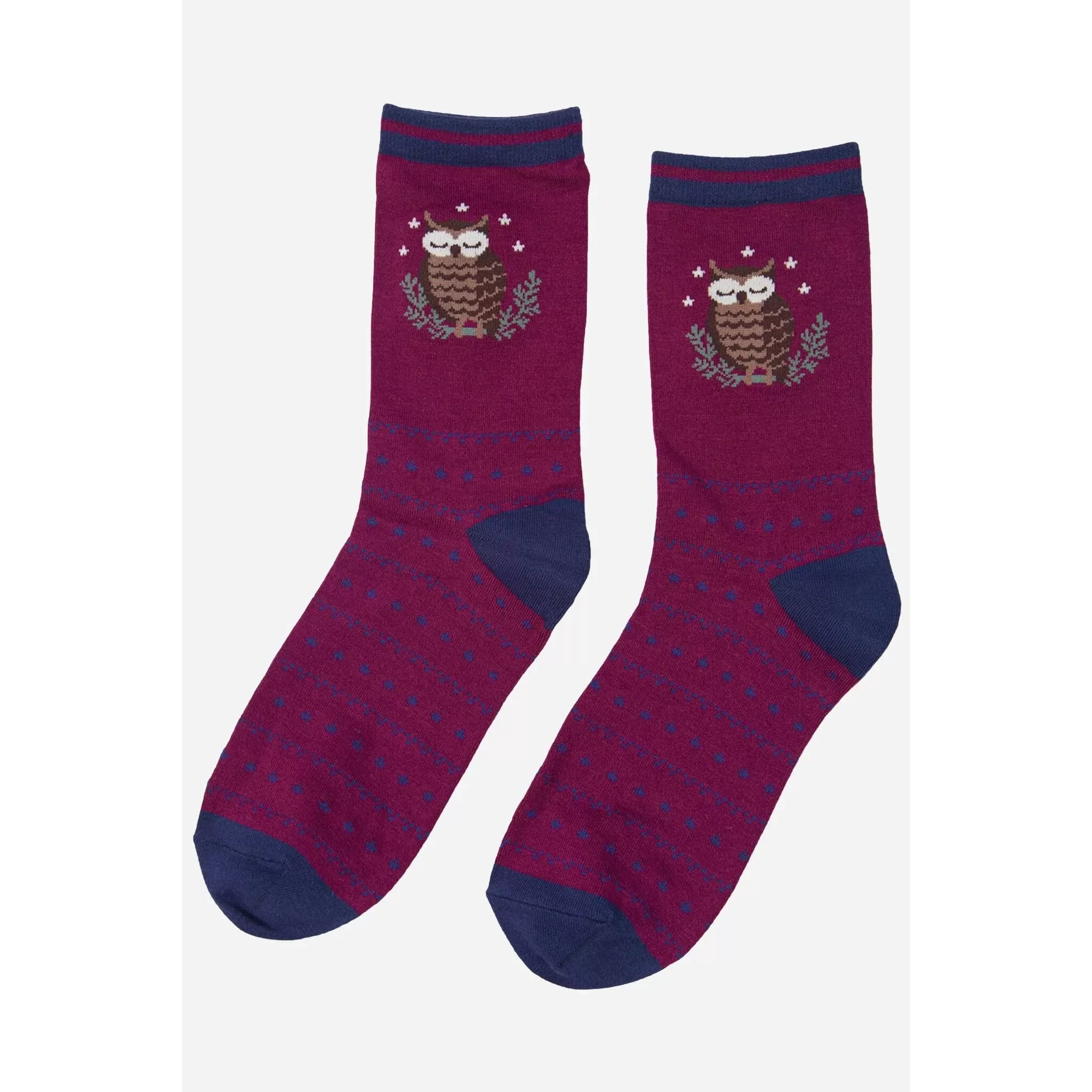 Womens Maroon Novelty Bamboo Owl Socks